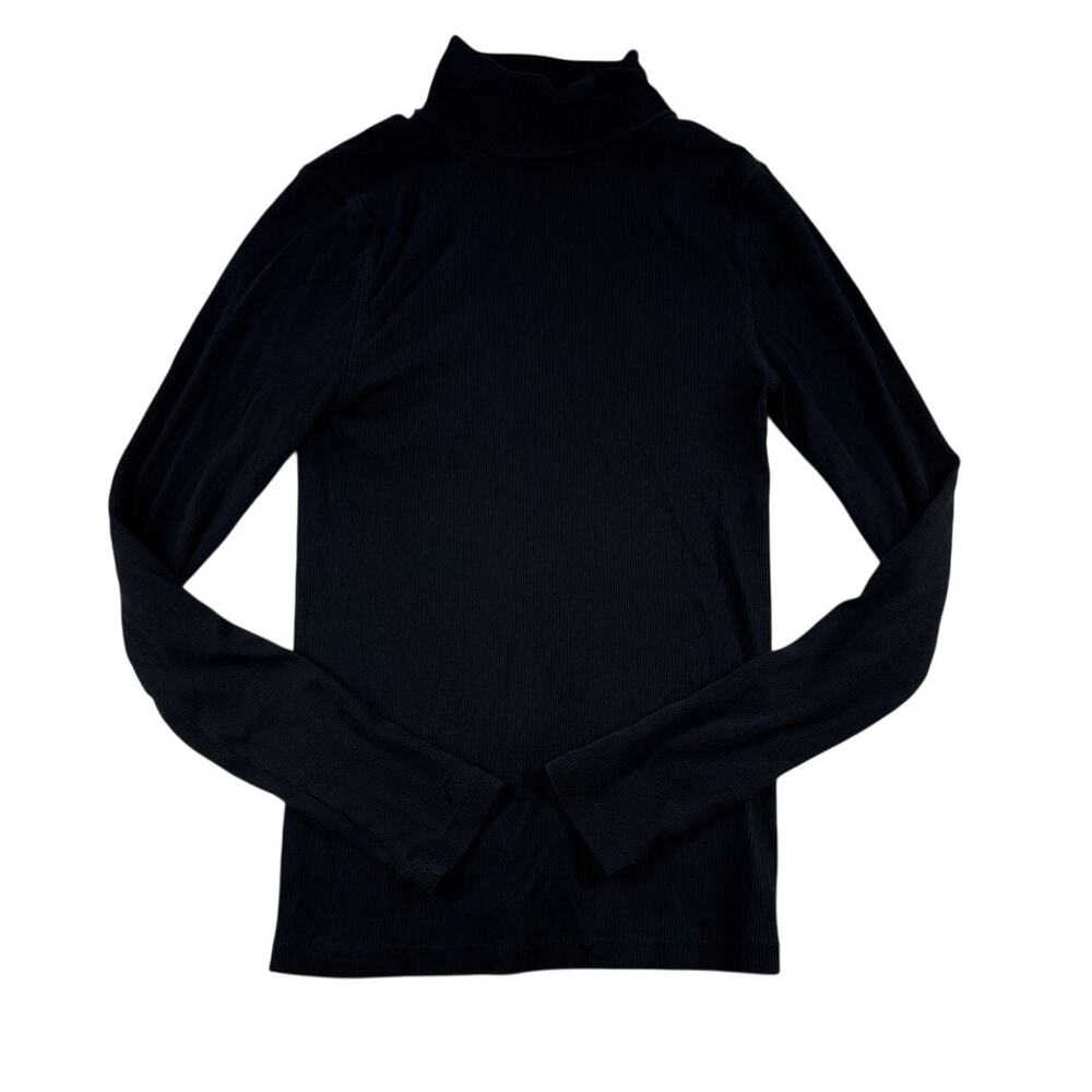 Quince Organic Cotton Micro-Rib Turtleneck Shirt XS Black Long Sleeve Top
